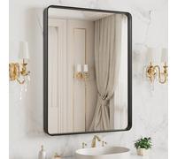 LOAAO 20X16 Inch Black Metal Framed Bathroom Mirror for Wall, Matte Black Bathroom Vanity Mirror Farmhouse, Large Rounded Rectangle Mirror, Anti-Rust, Tempered Glass, Hangs Horizontally or Vertically