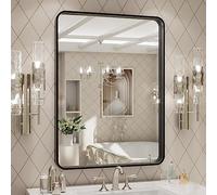 LOAAO 24X32 Inch Black Metal Framed Bathroom Mirror for Wall, Matte Black Bathroom Vanity Mirror Farmhouse, Large Rounded Rectangle Mirror, Anti-Rust, Tempered Glass, Hangs Horizontally or Vertically