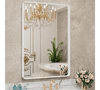 LOAAO 32x36 Inch White Metal Framed Bathroom Mirror | Rounded Rectangle, Anti-Rust, Tempered Glass, Hangs Horizontally or Vertically