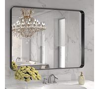 LOAAO 40" x 32" Large Matte Black Metal Frame Bathroom Vanity Vanity Vanity Mirror Wall Mounted Bathroom Vanity Mirror Rustproof Tempered Glass Horizontal or Vertical Hanging