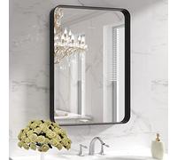 LOAAO Black Metal Framed Bathroom Mirror for Wall, 22X30 Inch Rounded Rectangle Mirror, Matte Black Bathroom Vanity Mirror Farmhouse, Anti-Rust, Tempered Glass, Hangs Horizontally or Vertically