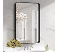 LOAAO Black Metal Framed Bathroom Mirror for Wall, 24X36 Inch Rounded Rectangle Mirror, Matte Black Bathroom Vanity Mirror Farmhouse, Anti-Rust, Hangs Horizontally or Vertically