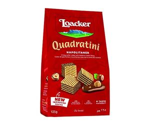 Loacker Wafers, Napolitaner Hazelnut Quadratini Mini Wafer Biscuits, Italian Biscuits, Bite Size Sharing Bag, All Natural Ingredients, 125g