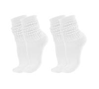 loacuony Slouch Socks,2 Pairs Boot Socks - Retro Scrunch Knee High Cotton, Extra Long Soft Cozy For Sneakers, Boots & Casual Wear（White+White）