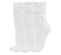 loacuony Slouch Socks,3 Pairs Long White Socks - Retro Scrunch Knee High Cotton, Extra Long Soft Cozy For Sneakers, Boots & Casual Wear（White+White+White）