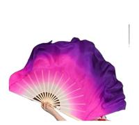 LOADBEIOI Silk Belly Dance Fan Veil, Belly Dance Fan Double Side Two Layers Veil Half Circle Bamboo Long Folding 2 pcs Gradient(36cm 30cm,2pcs right hand)