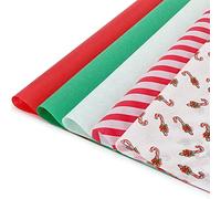 LOADSFUN 120 Sheets Christmas Tissue Paper for Gift Bags Wrapping, Christmas Wrapping Paper Red Green White Christmas Candy Canes Assorted Tissue Paper Bulk