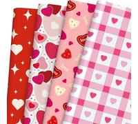 LOADSFUN Valentine's Day Wrapping Paper Sheet - Sweet Love Heart and Bear Design for Wedding, Birthday, Anniversary- 8 Sheet, 27.5 x 19.7 Inches, Easy to Storage (Heart)