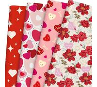LOADSFUN Valentine's Day Wrapping Paper Sheet - Sweet Love Heart and Bear Design for Wedding, Birthday, Anniversary- 8 Sheet, 27.5 x 19.7 Inches, Easy to Storage (Rose)