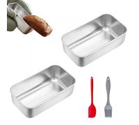 Loaf Tin Set of 2, 1lb Stainless Steel Bread Tin, Bread Tins for Baking Non-Stick Loaf Tins with Brushes Scrapers for Banana Breads Meat Lasagna Cake Oven Air Fryer Safe (17.5 x 9 x 4.5 cm)
