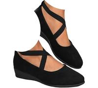 Loafer Shoes for Women 2026,Elegant Suede Slip-On Flat Shoe Comfortable Fashion Elastic Ankle Straps Pointed Toe Ballet Wedge Dress Shoes Lightweight Non-Slip Walking Loafers A Black