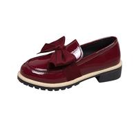 Loafer Women's Bow Moccasins Flat Shoes Comfortable Leather Shoes, red, 7 UK