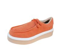 Loafer Women's Flat Slipper Moccasins Retro Solid Lace-Up Shoes with Round Toe Thick Sole Casual Shoes Low Shoes Slip On Comfortable Shoes, orange, 8 UK