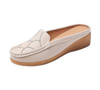 Loafer Women's Flat Slipper Moccasins Women's Leather Shoes with Baotou, Fashionable Outerwear, Open Heel, Slip On Platform, Soft Sole, Casual Shoes, Comfortable Slip On Comfortable Shoes Flats, beige