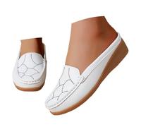 Loafer Women's Flat Slipper Moccasins Women's Leather Shoes with Baotou, Fashionable Outerwear, Open Heel, Slip On Platform, Soft Sole, Casual Shoes, Comfortable Slip On Comfortable Shoes Flats, White