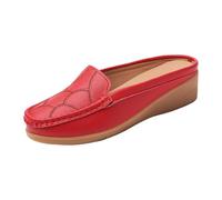 Loafer Women's Flat Slipper Moccasins Women's Leather Shoes with Baotou, Fashionable Outerwear, Open Heel, Slip On Platform, Soft Sole, Casual Shoes, Comfortable Slip On Comfortable Shoes Flats, red