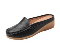 Loafer Women's Flat Slipper Moccasins Women's Leather Shoes with Baotou, Fashionable Outerwear, Open Heel, Slip On Platform, Soft Sole, Casual Shoes, Comfortable Slip On Comfortable Shoes Flats, black