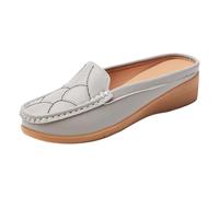 Loafer Women's Flat Slipper Moccasins Women's Leather Shoes with Baotou, Fashionable Outerwear, Open Heel, Slip On Platform, Soft Sole, Casual Shoes, Comfortable Slip On Comfortable Shoes Flats, gray