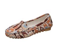 Loafer Women's Flat Slippers Moccasins Leisure Ladies Four Seasons Fabric Prints Non-Slip Flat Round Toe Breathable Slip On Shoes Comfortable Shoes Comfort Flat, orange, 5 UK