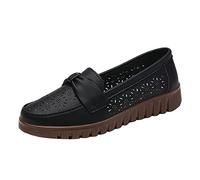 Loafer Women's Flat Slippers Moccasins Leisure Women's Four Seasons Shoes with Soft Sole Bow Tie Non-Slip Wedges Round Toe Breathable Slip on Lazy Slip-On Shoes Comfortable Comfort Flat, black, 7 UK