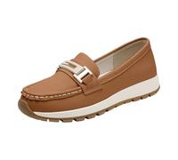 Loafer Women's Low Shoes Moccasins Slippers Flat Comfortable Elegant Mary Jane Platform Wide Feet Leather Shoes Breathable Chunky Loafers Slip On with Thick Sole Walking Shoes, brown, 9 UK