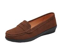 Loafer Women's Moccasins Flat Low Shoes Leather Shoes Slip-On Mary Jane Casual Shoes Comfortable Elegant Casual Classic Walking Shoes Business Shoes Cosy, brown, 7 UK