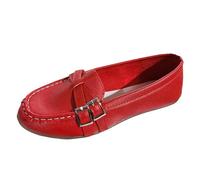 Loafer Women's Moccasins Flat Slippers Leisure Ladies Four Seasons Shoes with Soft Sole Non-Slip Flat Round Toe Breathable Slip On Comfortable Slip On Comfort Flat, red, 8 UK
