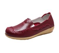 Loafer Women's Moccasins Flat Slippers Women Shoes Comfortable Soft Soled Fashionable One Head Mom Low Shoes Slip-On Shoes Comfortable Shoes Flats, Wine Red, 8.5 UK