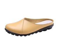 Loafer Women's Slippers, Leather, Slip-On Shoes, Clogs, Lightweight Walking Shoes, Plain Garden Shoes, Slingback Low Shoes, Comfortable Casual Shoes, PU Leather Flat Slippers, yellow, 2/2.5 UK