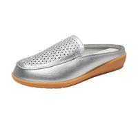 Loafer Women's Slippers Summer Leather Breathable Lightweight Slippers Plain Trendy Slip On Slope Heel Comfortable Slippers Outdoor Running Workout Slip On Shoes 35-39.5 EU, silver, 4.5 UK