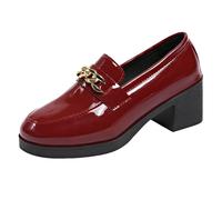 Loafer Women's Thick Heel Round Toe Fashion Slip On High Heels Bowknot Casual Shoes Leather Shoes Black, Hot Pink, 4.5 UK