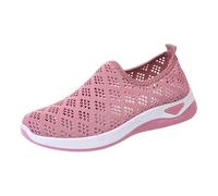 Loafer Women's Trainers Summer Mesh Breathable Lightweight Sports Shoes Plain Soft Sole Slip On Comfortable Casual Shoes Outdoor Running Casual Summer Shoes 34-40 EU, pink, 7 UK