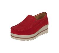 Loafer Women's with Thick Sole Casual Shoes Women's Platform Walking Shoes Lightweight Slip On Single Shoes Plain Low Shoes Comfortable Walking Shoes Without Lacing Canvas Shoes, red, 2/2.5 UK