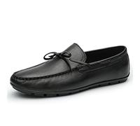 Loafers for Men Deck Shoes 1-Eye Genuine Leather Stitching Details Round Toe Comfortable Anti-Slip Lightweight Fashion Casual Slip-on(Black,6 UK)