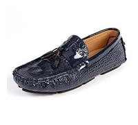 Loafers for Men Genuine Leather Tassel Round Toe Faux Crocodile Grain Lightweight Slip Resistant Anti-Slip Fashion Slip-on(Blue,10 UK)