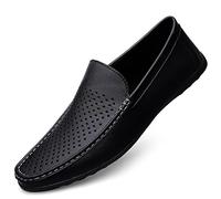 Loafers for Men Moccasins Shoes Breathable Simple Vegan Leather Comfortable Anti-Slip Lightweight Outdoor Walking Slip-on(Black,5.5 UK)