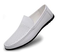 Loafers for Men Moccasins Shoes Breathable Simple Vegan Leather Comfortable Anti-Slip Lightweight Outdoor Walking Slip-on(White,9.5 UK)