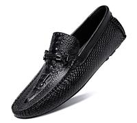 Loafers for Men Round Toe Faux Crocodile Print Leather Flat Heel Flexible Lightweight Outdoor Slip-on(6.5 UK) Black