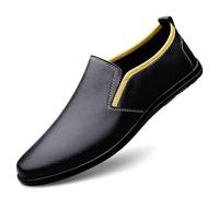 Loafers for Men Round Toe PU Leather Two Tone Loafer Shoes Flat Heel Flexible Anti-Slip Party Casual Slip-on(Black,7.5 UK)