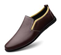 Loafers for Men Round Toe PU Leather Two Tone Loafer Shoes Flat Heel Flexible Anti-Slip Party Casual Slip-on(Brown,5.5 UK)