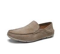 Loafers for Men Solid Color Round Toe Leather Loafer Shoes Comfortable Slip Resistant Anti-Slip Walking Party Slip-on(Khaki,10.5 UK)
