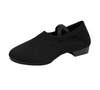 Loafers for Women Black Work Shoes Women's Dance Shoes Spring Summer and Autumn Flower Cheerleading Adult Soft Bottom Body Training Mesh Dance High Arch Support (Black,5.5)