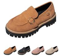 Loafers for Women UK,Orthopedic Platform Penny Loafer,Women's Loafers & Moccasins,Women's Slip-On Shoes,Comfort Low Top Suede Leather Shoes,Light Weight Round Toe Business Walking Loafer