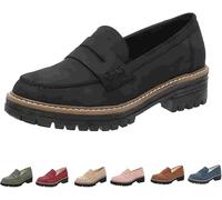 Loafers for Women UK,Orthopedic Platform Penny Loafer,Women's Loafers & Moccasins,Women's Slip-On Shoes,Comfort Low Top Suede Leather Shoes,Light Weight Round Toe Business Walking Loafer A Black
