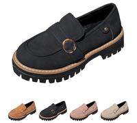 Loafers for Women UK,Orthopedic Platform Penny Loafer,Women's Loafers & Moccasins,Women's Slip-On Shoes,Comfort Low Top Suede Leather Shoes,Light Weight Round Toe Business Walking Loafer B Black