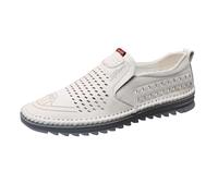 Loafers Mens Slip On Leather Loafer Shoes Breathable Business Dress Shoes Non Slip Casual Walking Shoes Ligthweight Flat Boat Shoe Comfortable Soft Sole Cushion Orthopedic Shoe with Arch Support Grey
