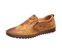 Loafers Mens Slip On Leather Loafer Shoes Breathable Business Dress Shoes Non Slip Casual Walking Shoes Ligthweight Flat Boat Shoe Comfortable Soft Sole Cushion Orthopedic Shoe With Arch Support