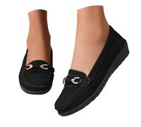 Loafers Shoes for Women Orthopedic Platform Penny Loafer Women's Loafers & Moccasins Casual Slip-On Comfort Wedge Loafer with Chain Trim Light Weight Round Toe Business Walking Shoes Black