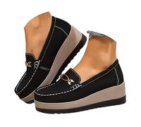 Loafers Shoes for Women Orthopedic Platform Penny Loafer Women's Loafers & Moccasins Comfort Suede Wedge Loafer Slip-On Light Weight Round Toe Business Office Walking Chunky Shoes A Black
