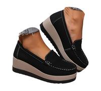 Loafers Shoes for Women Orthopedic Platform Penny Loafer Women's Loafers & Moccasins Comfort Suede Wedge Loafer Slip-On Light Weight Round Toe Business Office Walking Chunky Shoes B Black